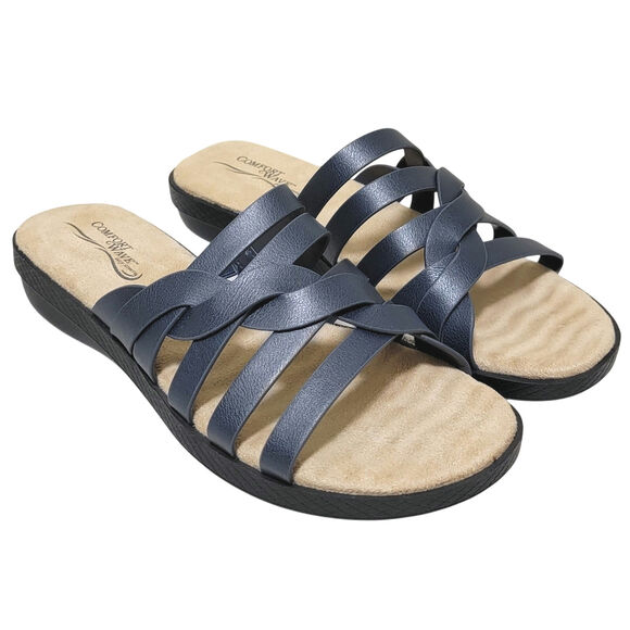 Easy Street Women Sheri Strappy Slide Sandals Size US 7.5N Navy Blue - Picture 1 of 5
